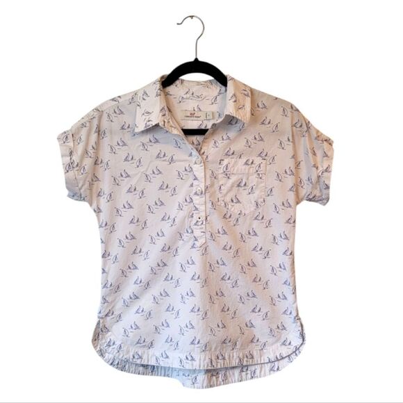 Vineyard Vines White Sailboat Print Popover Shirt Size 0 - Picture 1 of 6
